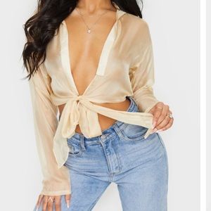 PrettyLittleThing crop organza tie shirt